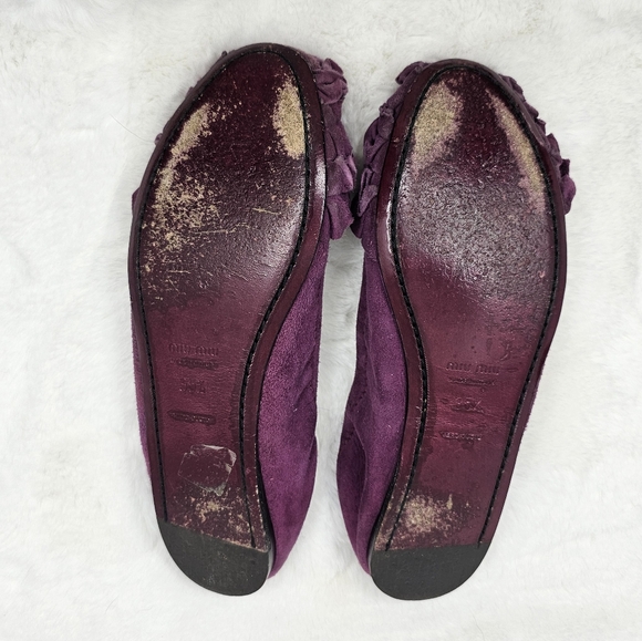 MIU MIU purple leather suede ruffle toe flats 35.5 - Picture 8 of 9